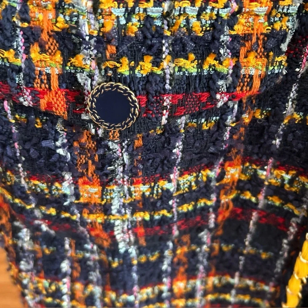 Vintage Chicos Tweed Multicolor Preppy Holidays Chain Open Coat Size 1 - Picture 6 of 12